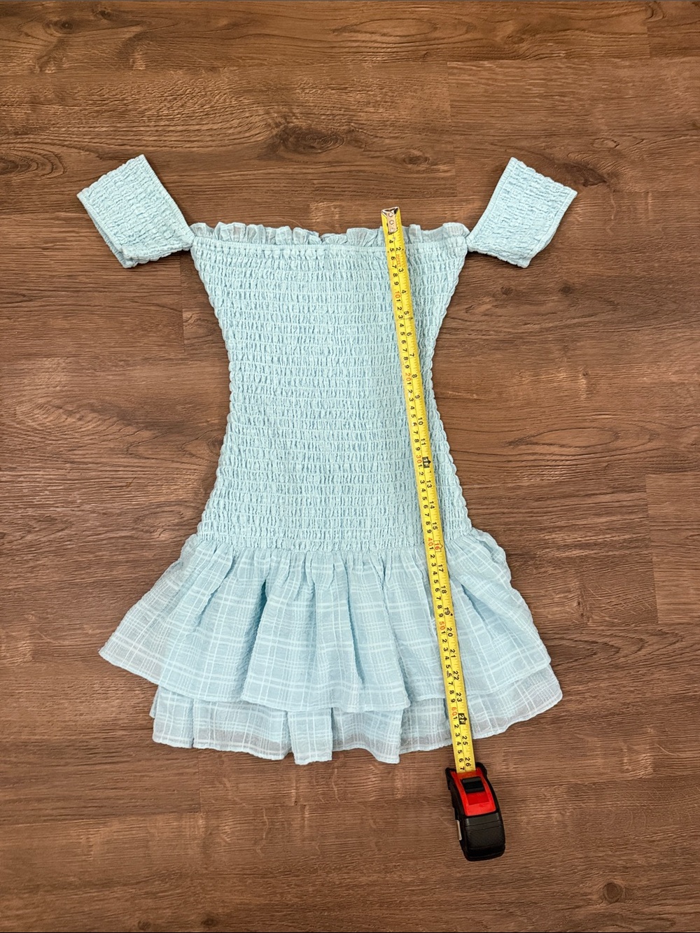 MAJORELLE Pale Blue Smocked Off-Shoulder Ruffle Mini Dress Size XS